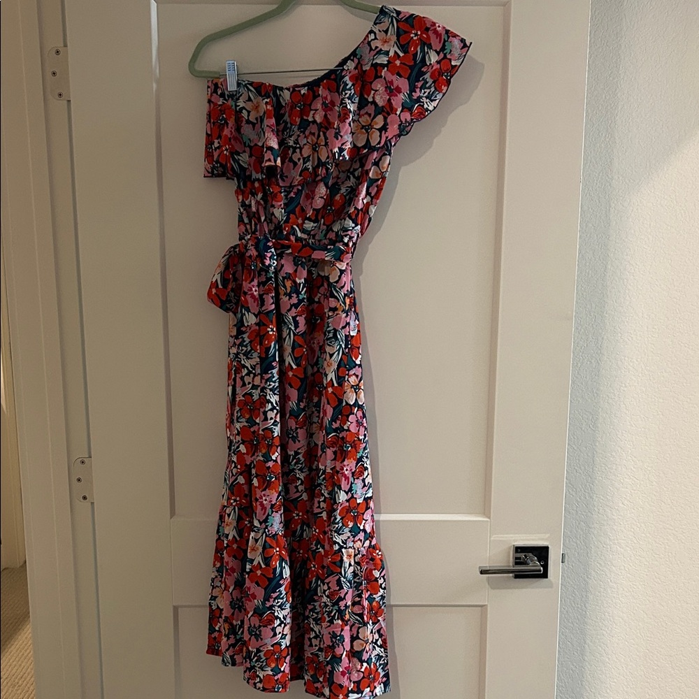 Elegant One-Shoulder Floral Dress